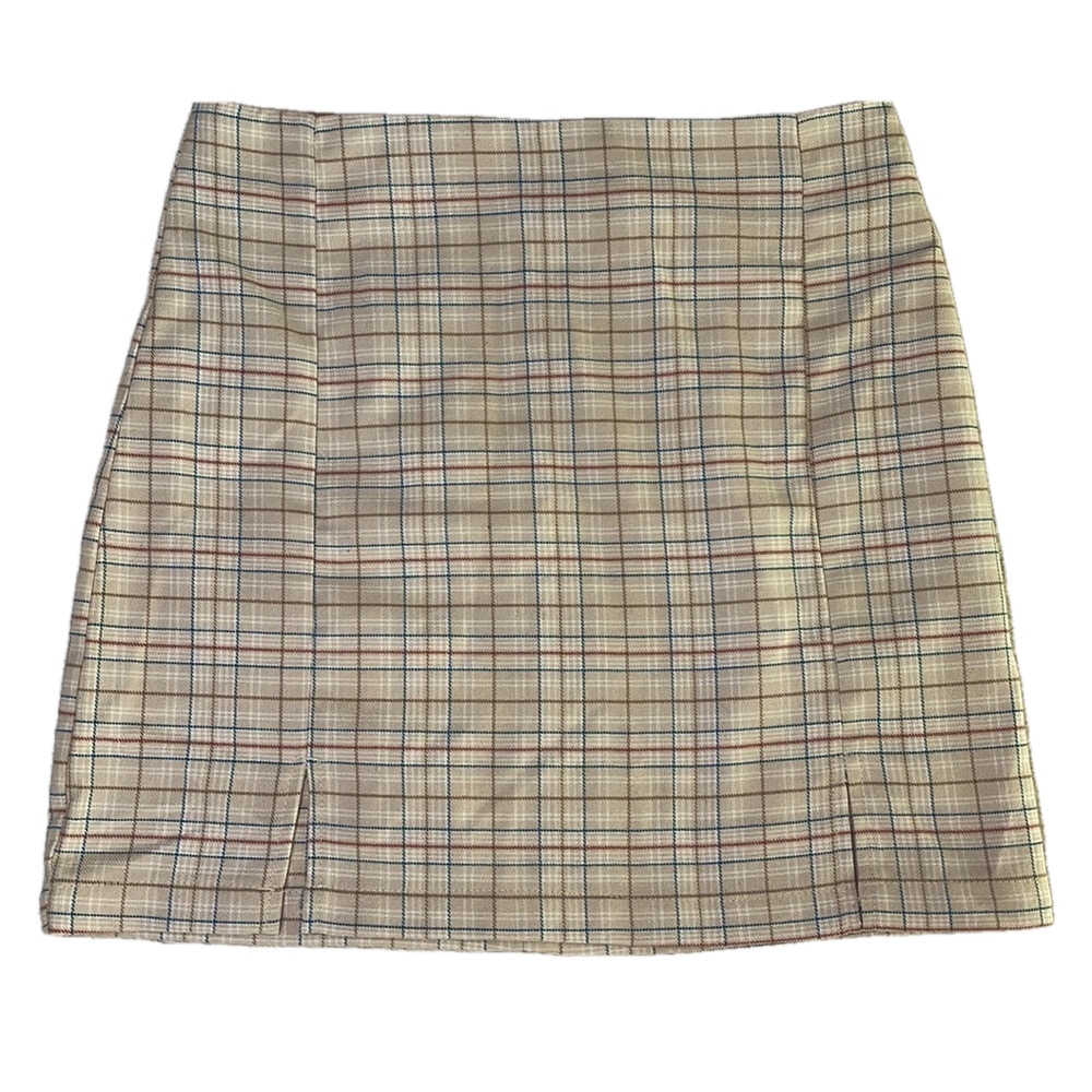 Sky and Sparrow Cream Plaid Mini Skirt Size Small